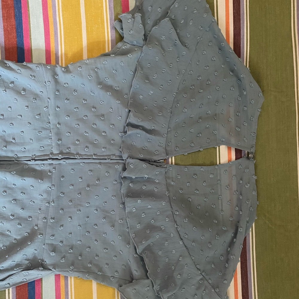 Baby Blue Chiffon Textured Dot Dress - Picture 2 of 6